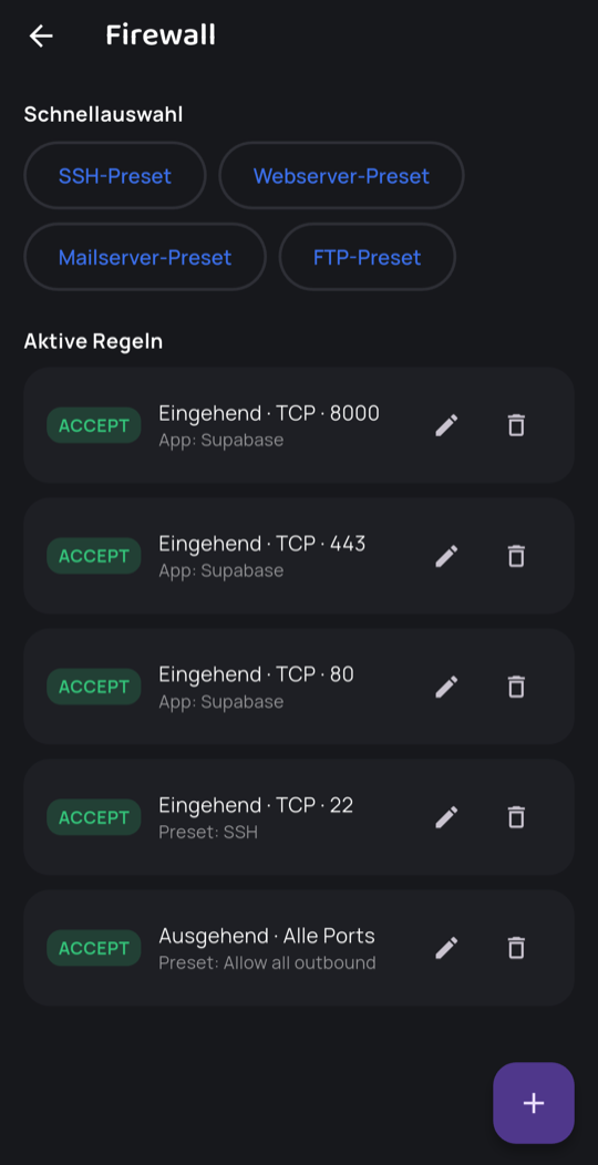Firewall-Verwaltung für einen Server