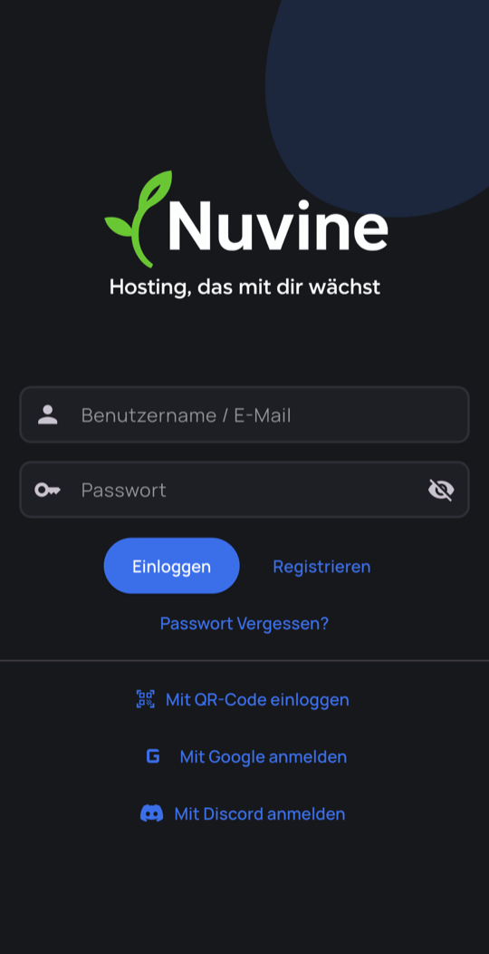 Login-Bildschirm der Nuvine App